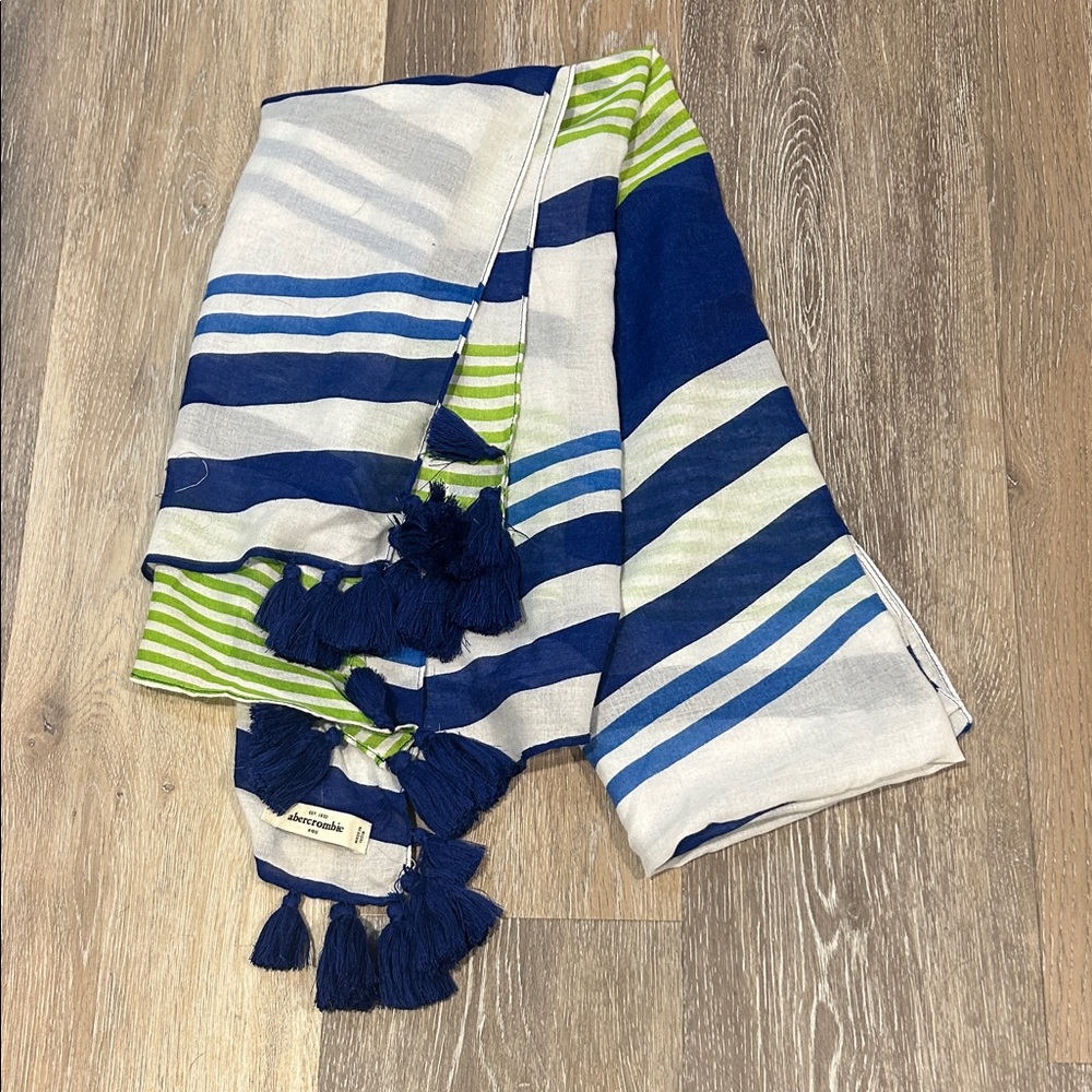 Abercrombie & Fitch Blue and Lime Striped Tassel Scarf